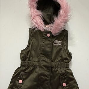 Juicy Couture Kids Green Vest with Pink Fur Hood